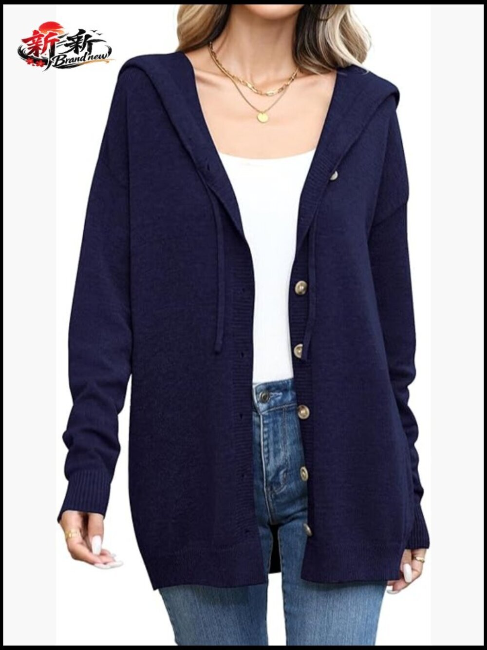 Button Down Hoodie Cardigan Sweaters Long Sleeve Open Front Knit Winter